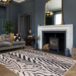 Soft Washable Black Zebra Print Rug - Ida - Soft Washable - 80cm x 150cm
