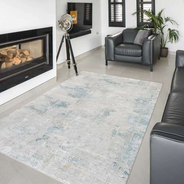 Teal Blue Cloudscape Living Room Rug - Times - William - 60cm x 110cm