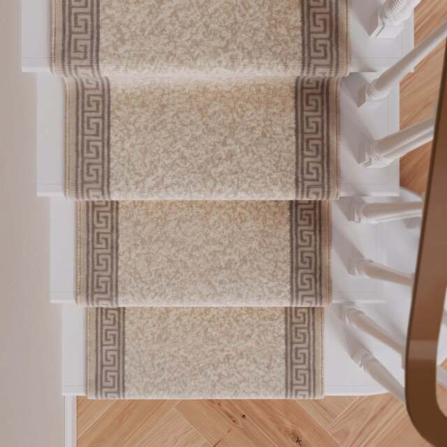 Cream Bordered Stair Carpet Runner - Cut to Measure - Scala - 1ft