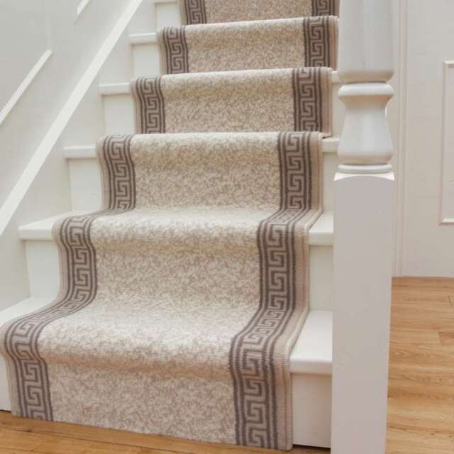 Cream Bordered Stair Carpet Runner - Cut to Measure - Scala - 1ft