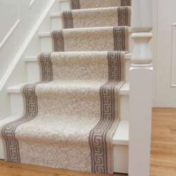 Cream Bordered Stair Carpet Runner - Cut to Measure - Scala - 1ft