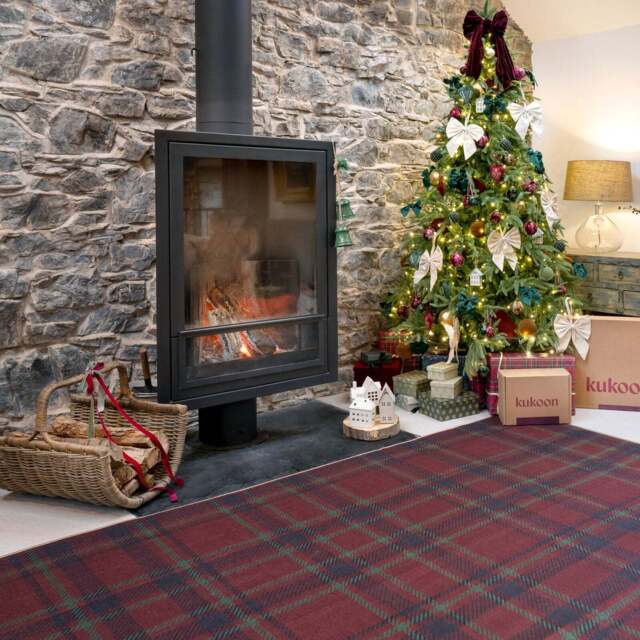 Washable Red Tartan Heritage Rug - Finn - Everyday - 60cm x 110cm
