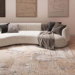 Distressed Beige Art Deco Area Rug - Busby - Hatton - 80cm x 150cm