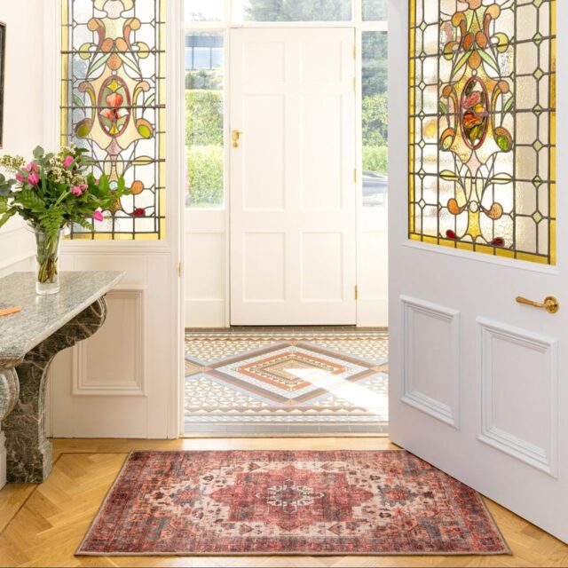 Soft Washable Red Antique Doormat - Eliza - Soft Washable - 80cm x 150cm