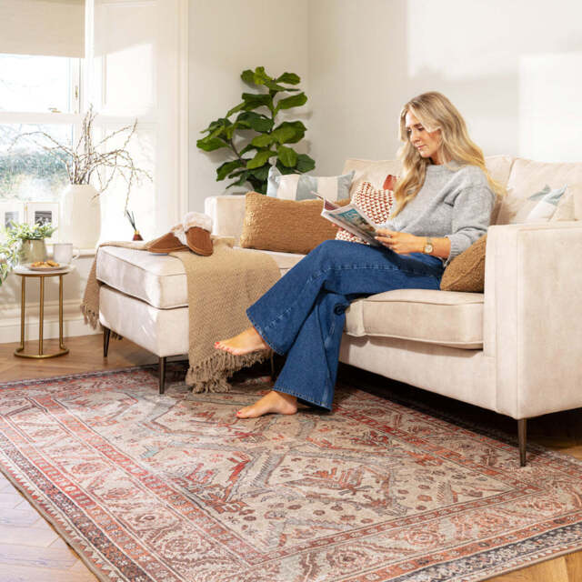 Distressed Terracotta Washable Rustic Rug - Rowe - Everyday - 80cm x 150cm