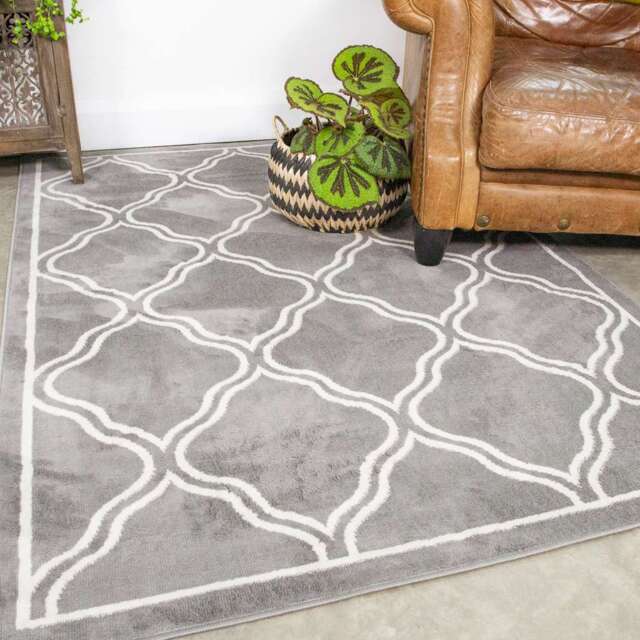Dark Grey Trellis Living Room Rug - Oscar - 60cm x 110cm