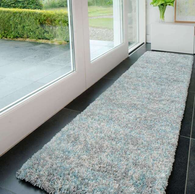 Soft Mottled Duck Egg Shaggy Runner Rug - Kinsale - 60cm x 240cm Runner
