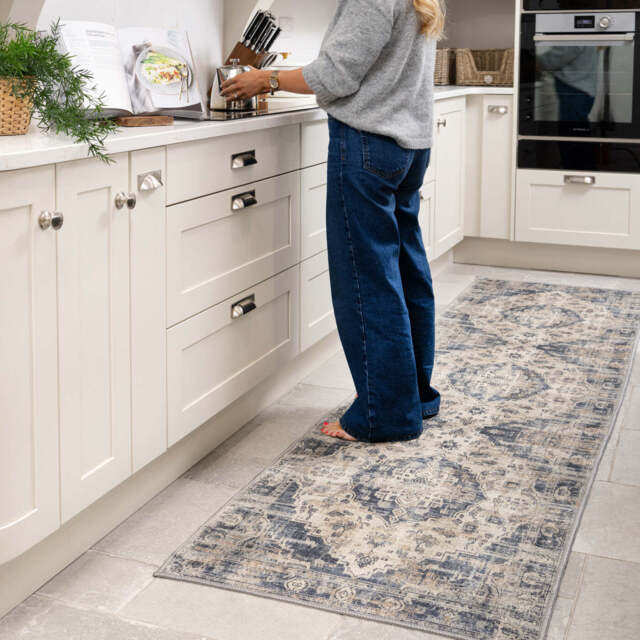 Washable Blue Traditional Runner - Kith - Everyday - 60cm x 240cm Runner