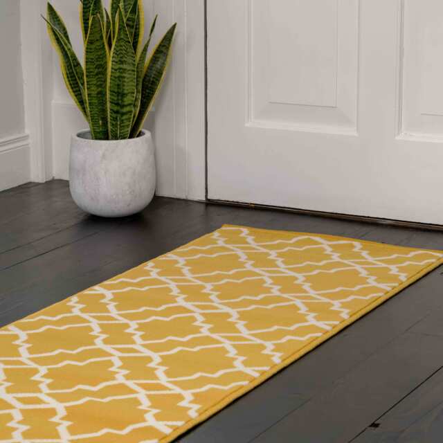 Yellow Trellis Living Room Area Rug - Milan - 60cm x 110cm