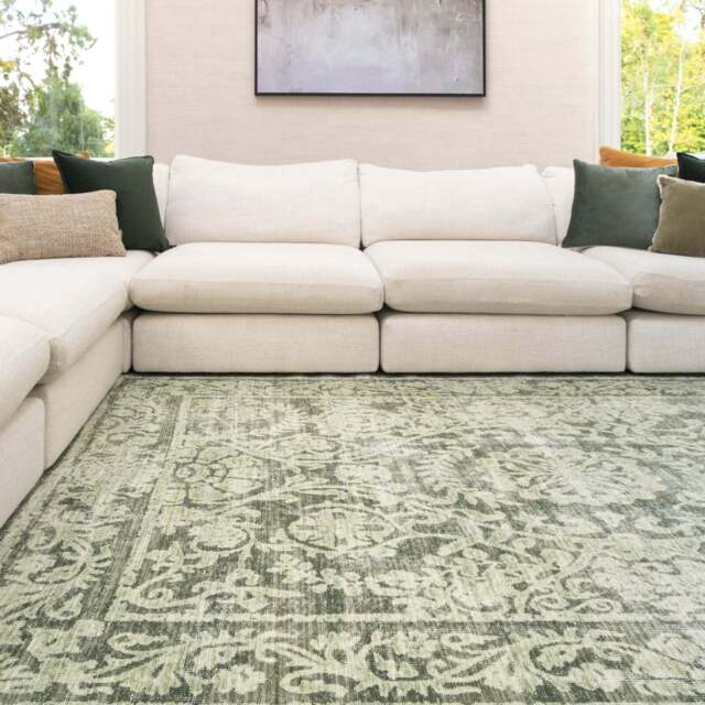 Soft Washable Green Motif Rug - Pippa - Soft Washable - 80cm x 150cm
