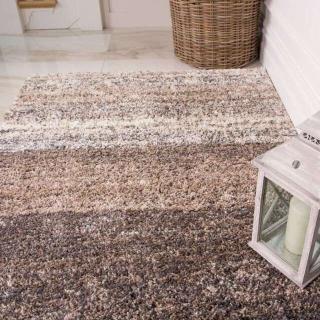 Natural Stripe Shaggy Rug for Living Room - Alder - 60cm x 110cm