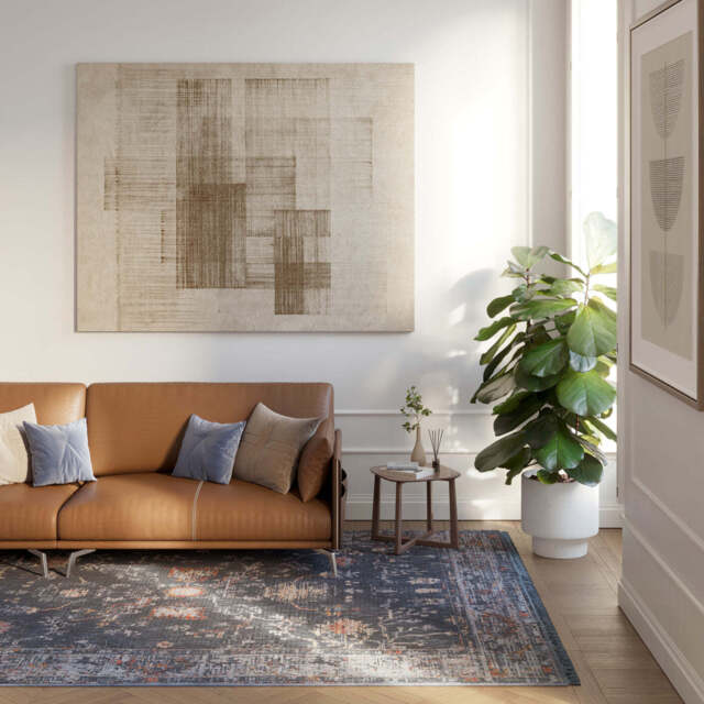 Blue Floral Tapestry Area Rug - Shira - Fionna - 120cm x 170cm