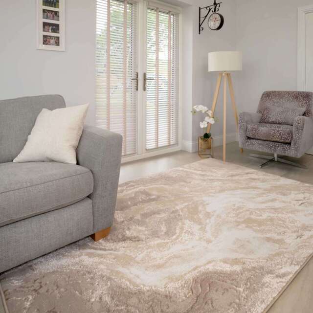 Modern Beige Textured Living Room Rug - Matki - Voyage - 60cm x 110cm