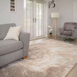 Modern Beige Textured Living Room Rug - Matki - Voyage - 60cm x 110cm
