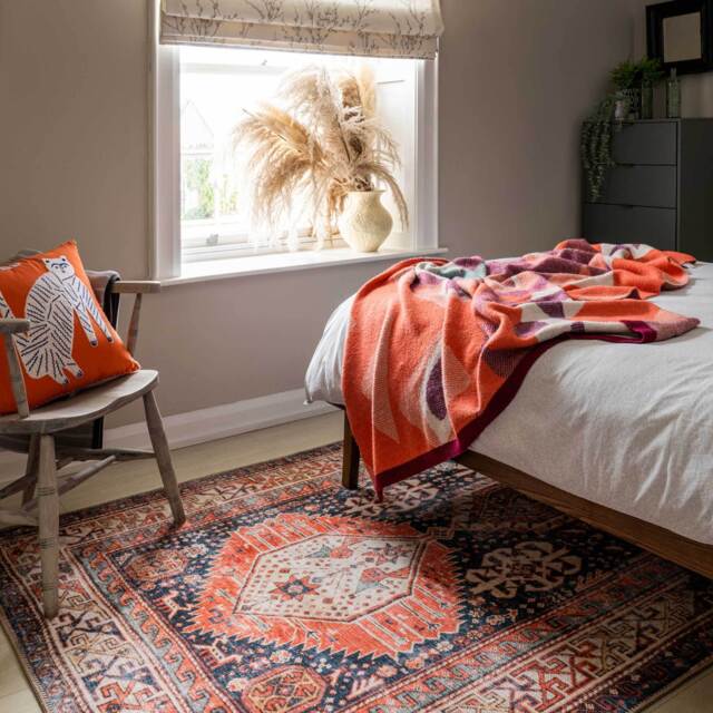 Flatwoven Washable Terracotta Distressed Boho Rug - Perla - Renuu - 60cm x 110cm