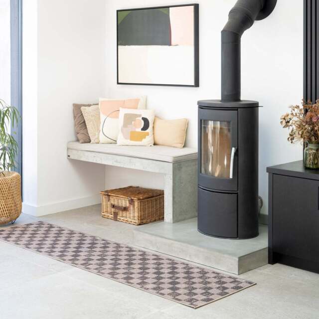 Washable Brown Checkerboard Jute Style Runner - Juno - Washable Jute Smart - 60cm x 240cm Runner