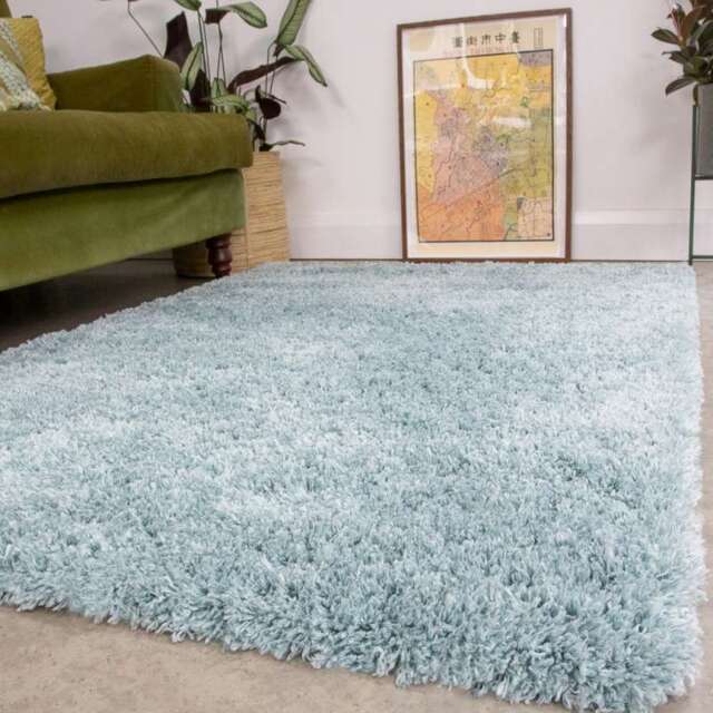 Soft Everyday Duck Egg Shaggy Rug - Nore - 60cm x 110cm