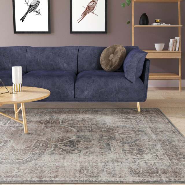 Washable Vintage Brown Beige Rug - Lois - Everyday - 80cm x 150cm