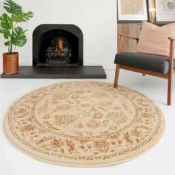 Traditional Cream Motif Round Rug - Jasmine - 133cm x 133cm Circle