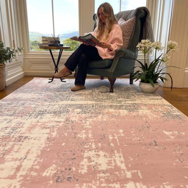 Pink Grey Distressed Worn Look Living Room Rug - Milan - Milan - 80cm x 150cm
