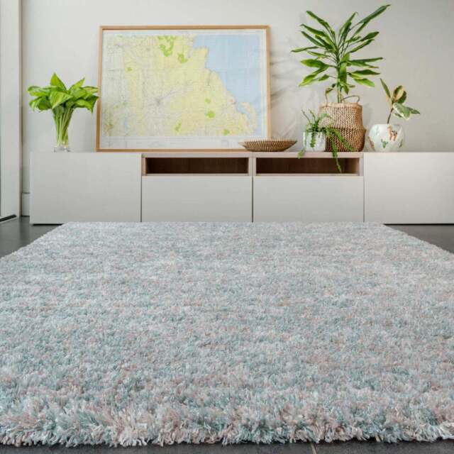 Soft Mottled Light Blue Shaggy Area Rug - Kinsale - 80cm x 150cm