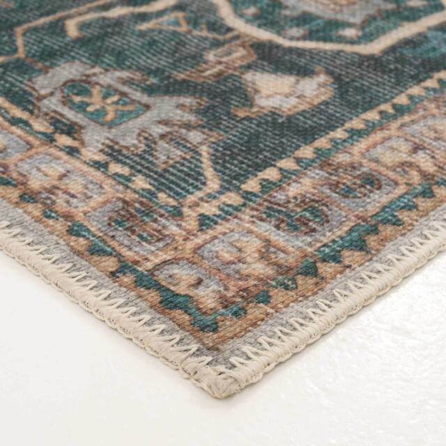 Flatwoven Washable Distressed Teal Runner - Cyrus - Renuu - 60cm x 240cm Runner