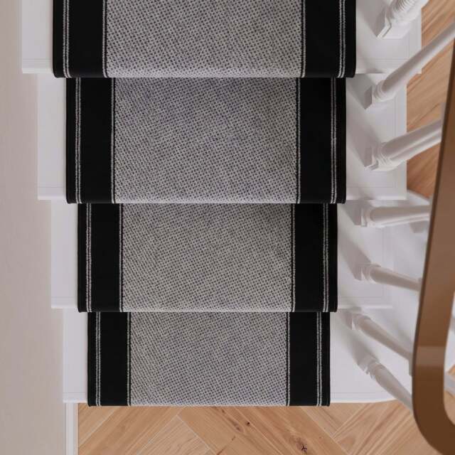 Black Border Stair Carpet Runner - Cut to Measure - Scala - 1ft