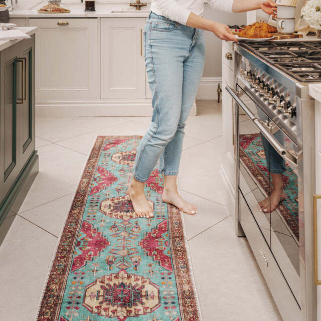 Flatwoven Washable Vibrant Teal Pink Boho Runner - Clarissa - Renuu - 60cm x 240cm Runner