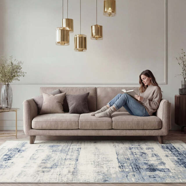 Blue Watercolour Abstract Rug - Lennox - Oscar - 80cm x 150cm