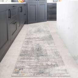 Grey Distressed Multicoloured Abstract Kitchen Runner Rug - Ludlow - 70cm x 240cm Runner
