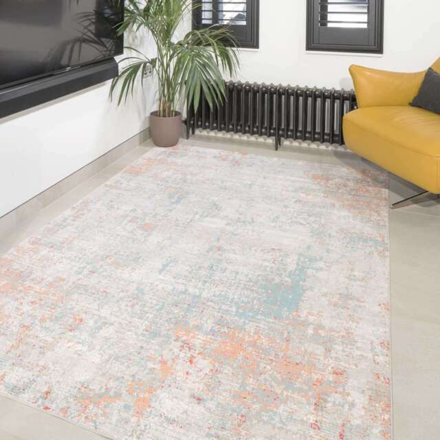 Blue Terracotta Abstract Canvas Runner Rug - William - 70cm x 240cm Runner