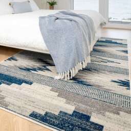 Grey Navy Aztec Living Room Rug - Moda - 60cm x 110cm