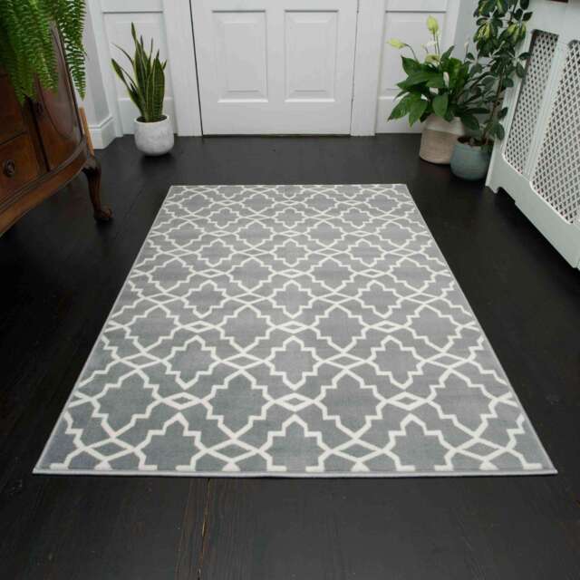 Modern Grey Trellis Living Room Rugs - Milan - 60cm x 110cm