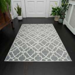 Modern Grey Trellis Living Room Rugs - Milan - 60cm x 110cm