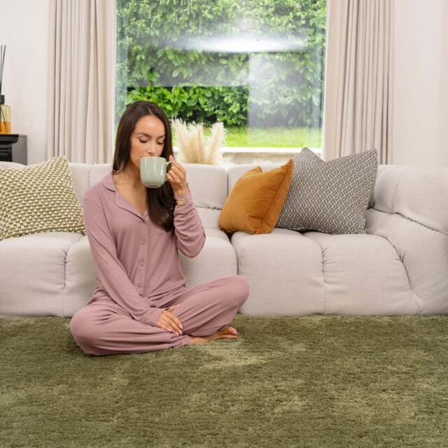 Premium Washable Shaggy Olive Green Rug - Washable Shaggy Premium - 120cm x 170cm