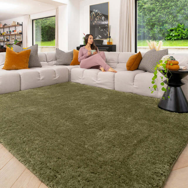 Premium Washable Shaggy Olive Green Rug - Washable Shaggy Premium - 120cm x 170cm