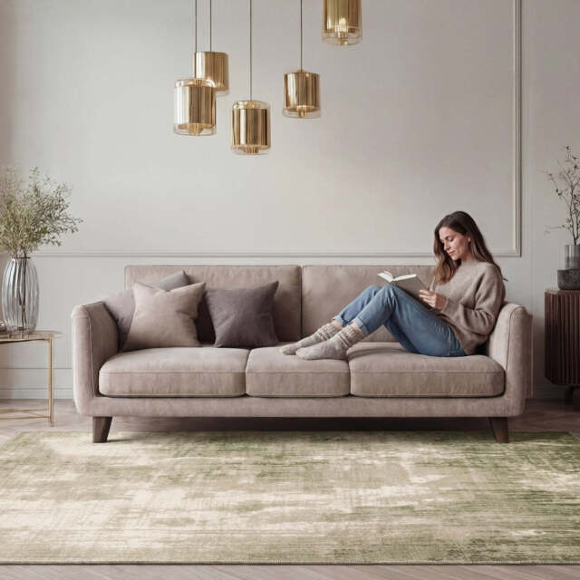Muted Green Abstract Area Rug - Jasper - Oscar - 80cm x 150cm