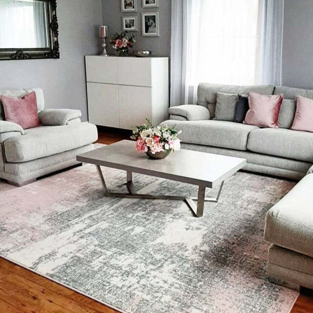 Pink Grey Distressed Extra Large Room Rug - Milan - 240cm x 330cm