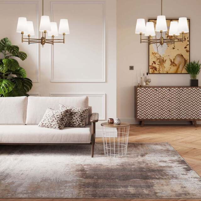 Beige Grey Distressed Area Rug - Oscar - 120cm x 170cm