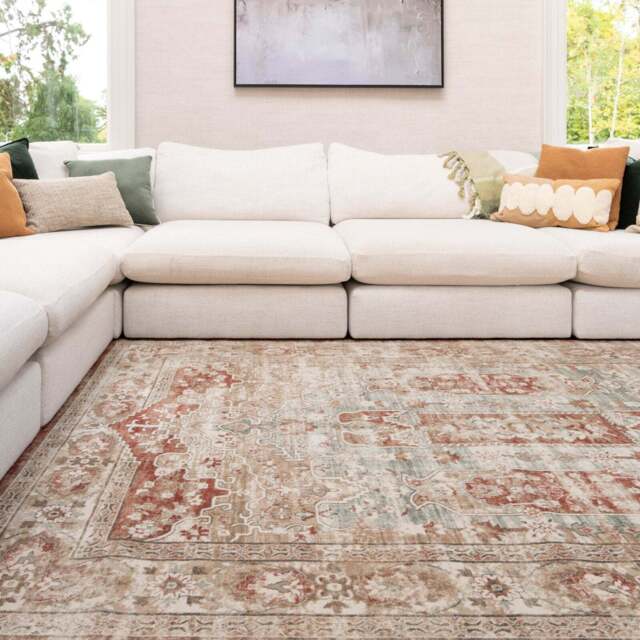 Traditional Plush Terracotta Rug - Selma - Mona - 80cm x 150cm