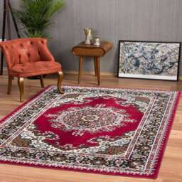 Red Traditional Medallion Living Room Rug - Milan - 80cm x 150cm