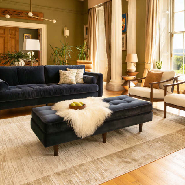 Beige Neutral Border Living Room Rug - Layla - Ludlow - 60cm x 110cm