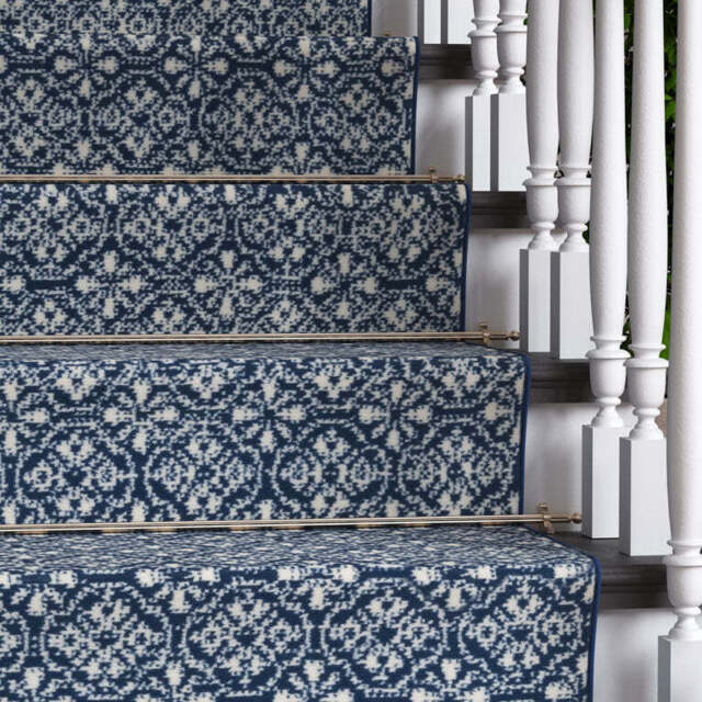 Navy Geometric Stair Carpet Runner - Cut to Measure - Scala - 1ft