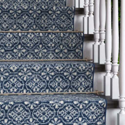Navy Geometric Stair Carpet Runner - Cut to Measure - Scala - 1ft