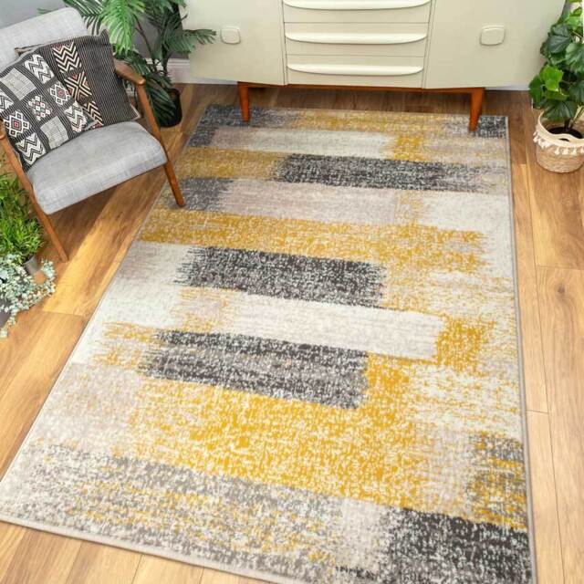 Modern Yellow and Grey Stripe Rug - Milan - 60cm x 110cm
