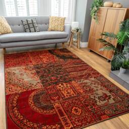 Patchwork Wine Living Room Rug - Milan - 80cm x 150cm