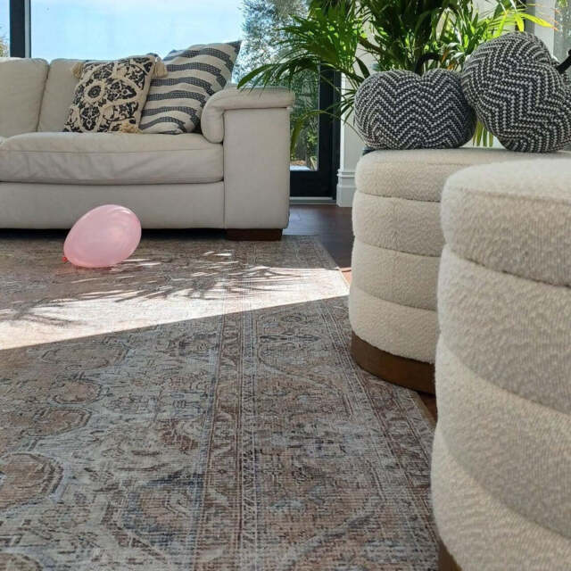 Flatwoven Washable Traditional Distressed Beige Rug - Zoe - Renuu - 60cm x 110cm
