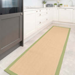 Green Cotton Border Natural Jute Hallway Runner Rug - Juliette - 70cm x 240cm Runner