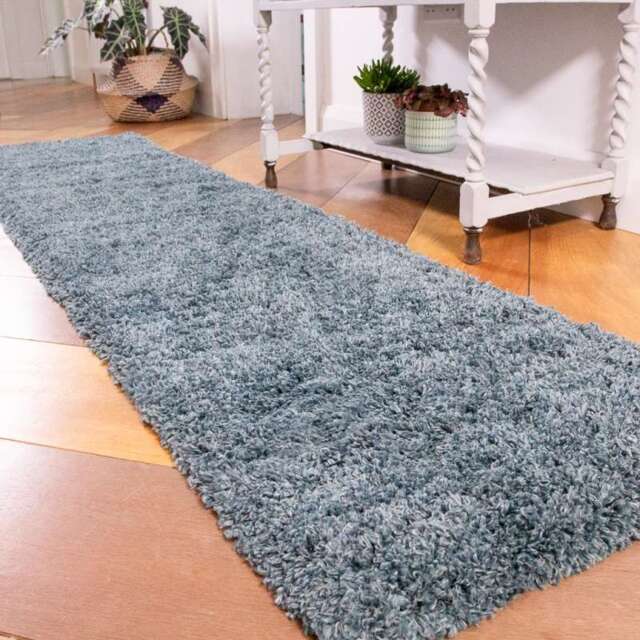 Soft Everyday Blue Shaggy Runner Rug - Nore - 60cm x 240cm Runner