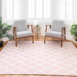 Pink Blush Moroccan Trellis Living Room Rug - Milan - 80cm x 150cm